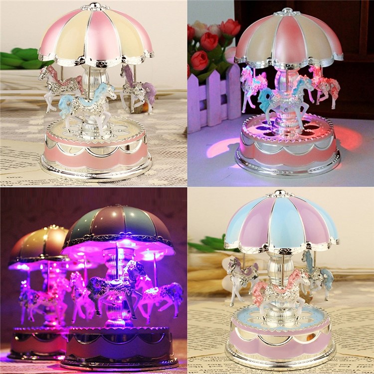 Romantic 3-horse Carousel Music Box with LED Flash Lights for Christmas Birthday Gift - Purple-5