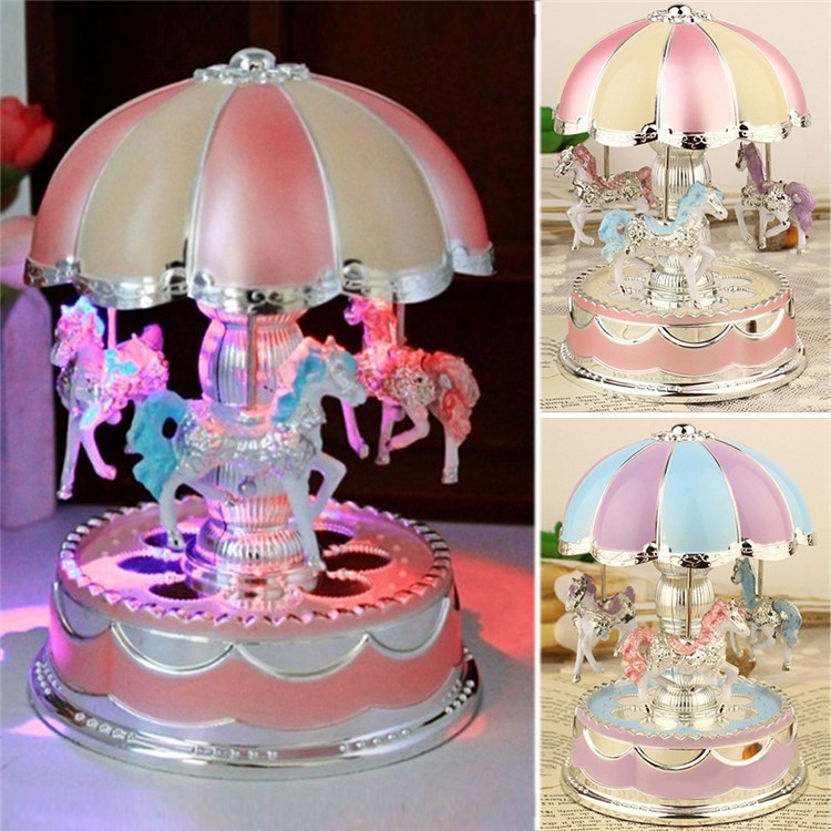 Romantic 3-horse Carousel Music Box with LED Flash Lights for Christmas Birthday Gift - Purple-7