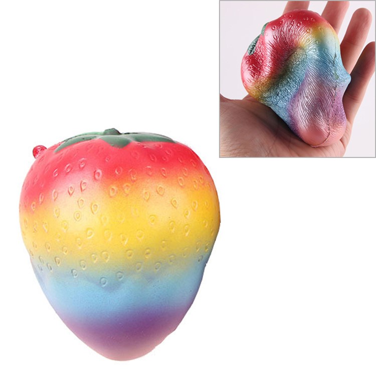 Rainbow Color Slow Rising Strawberry Toy Soft PU Hand Squishy Squeeze Toy-1