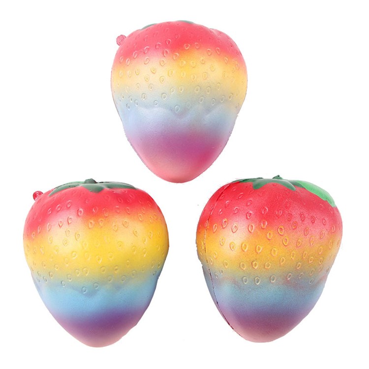 Rainbow Color Slow Rising Strawberry Toy Soft PU Hand Squishy Squeeze Toy-3