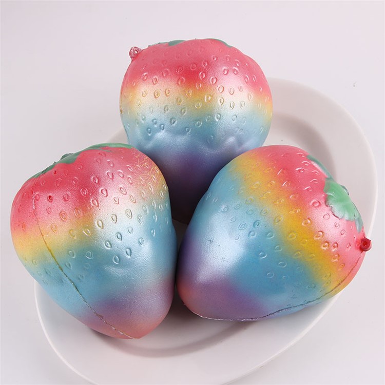 Rainbow Color Slow Rising Strawberry Toy Soft PU Hand Squishy Squeeze Toy-5