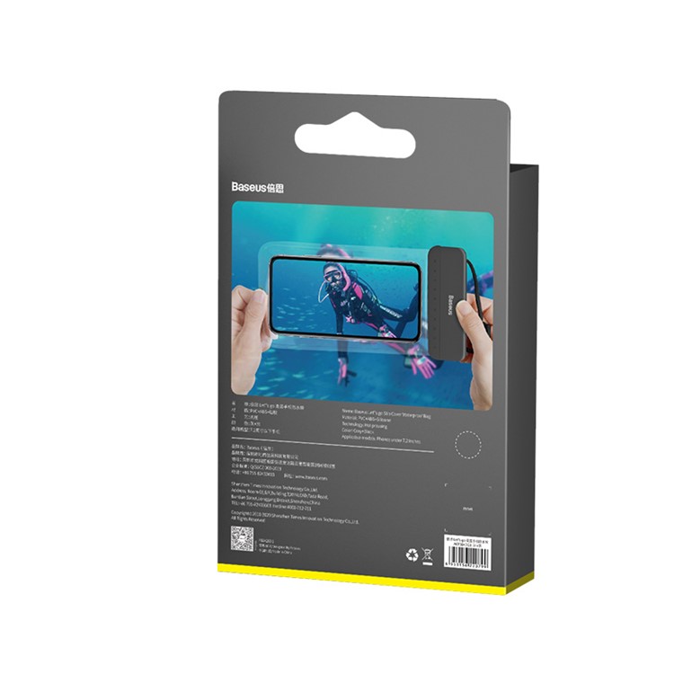 BASEUS Let's Go Slip Cover Waterproof Bag Universal Swimming Bag for under 7.2 inch Phones - Grey / Black-13