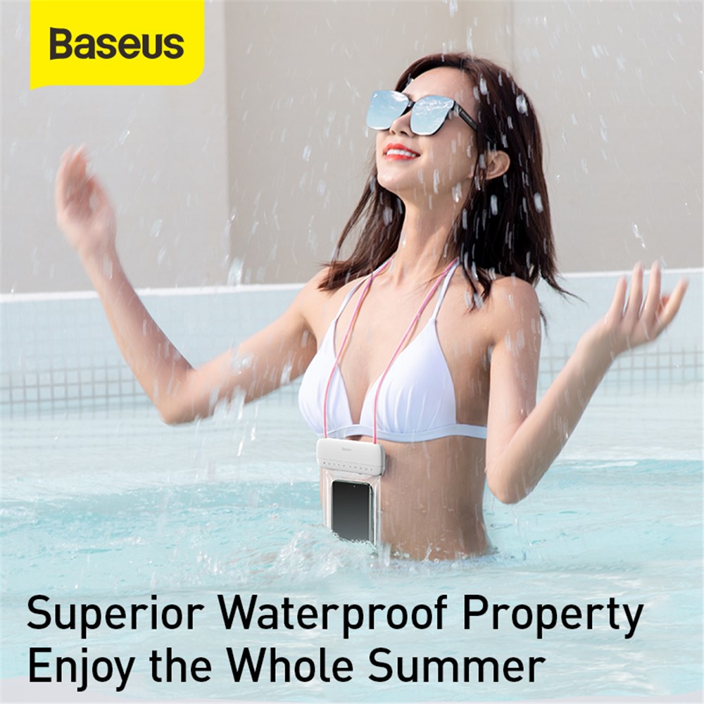BASEUS Let's Go Slip Cover Waterproof Bag for under 7.2 inch Phones - White / Pink-11