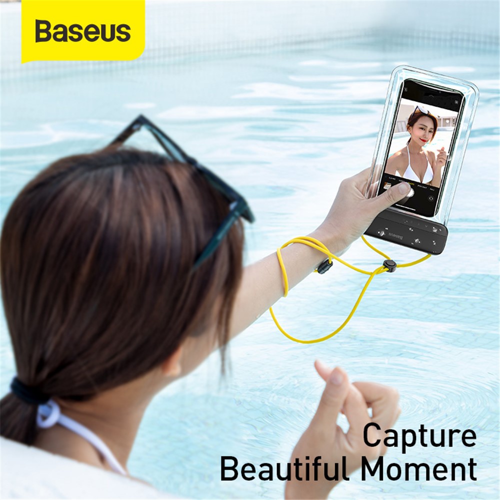BASEUS Let's Go Slip Cover Waterproof Bag for under 7.2 inch Phones - Grey / Yellow-9