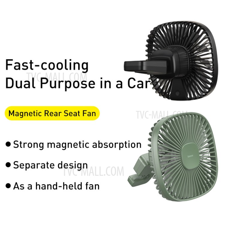 BASEUS Natural Wind Magnetic Rear Seat Fan Two Wind Speed Adjustable - Black-2