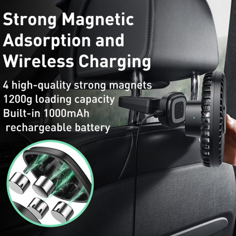 BASEUS Natural Wind Magnetic Rear Seat Fan Two Wind Speed Adjustable - Black-5