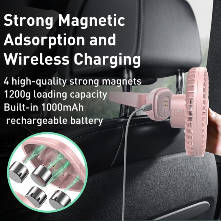 BASEUS Natural Wind Magnetic Rear Seat Fan Two Wind Speed Adjustable - Pink-5