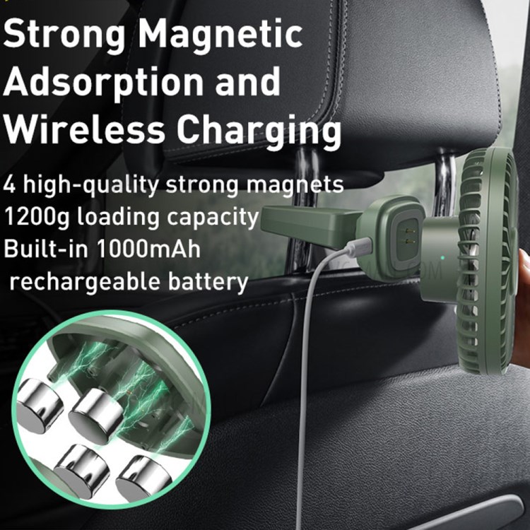 BASEUS Natural Wind Magnetic Rear Seat Fan Two Wind Speed Adjustable - Green-5