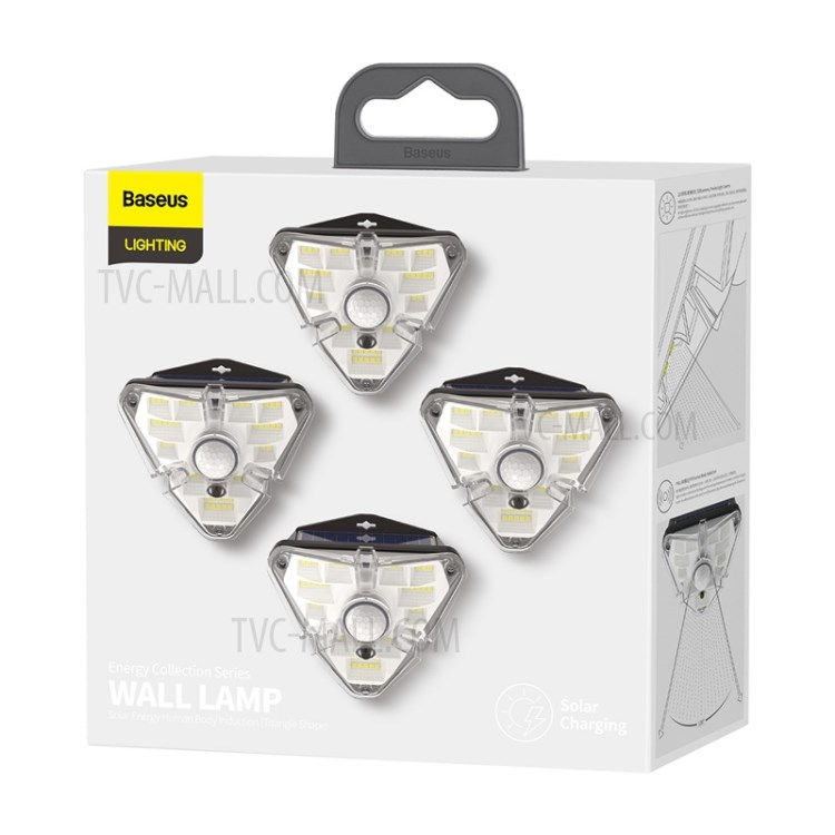 BASEUS Energy Collection Series 4 PCS Solar Human Body Induction Wall Lamp (Triangle) - Black-17