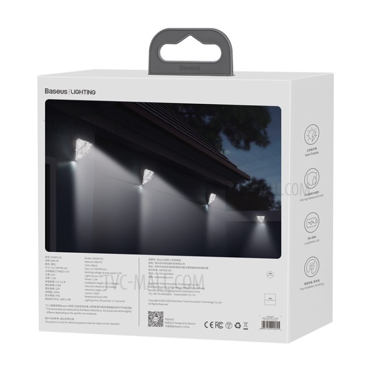 BASEUS Energy Collection Series 4 PCS Solar Human Body Induction Wall Lamp (Triangle) - Black-18