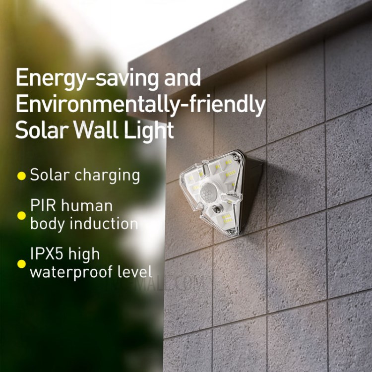 BASEUS Energy Collection Series 4 PCS Solar Human Body Induction Wall Lamp (Triangle) - Black-3