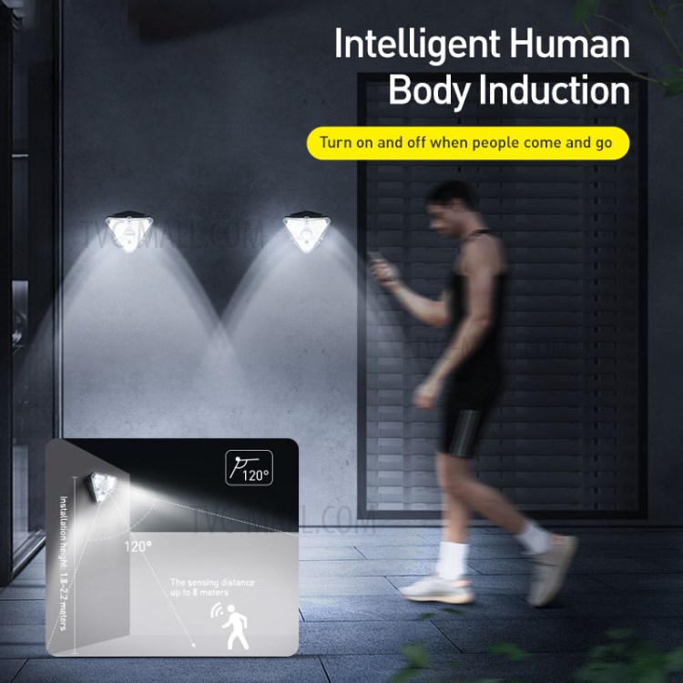 BASEUS Energy Collection Series 4 PCS Solar Human Body Induction Wall Lamp (Triangle) - Black-4