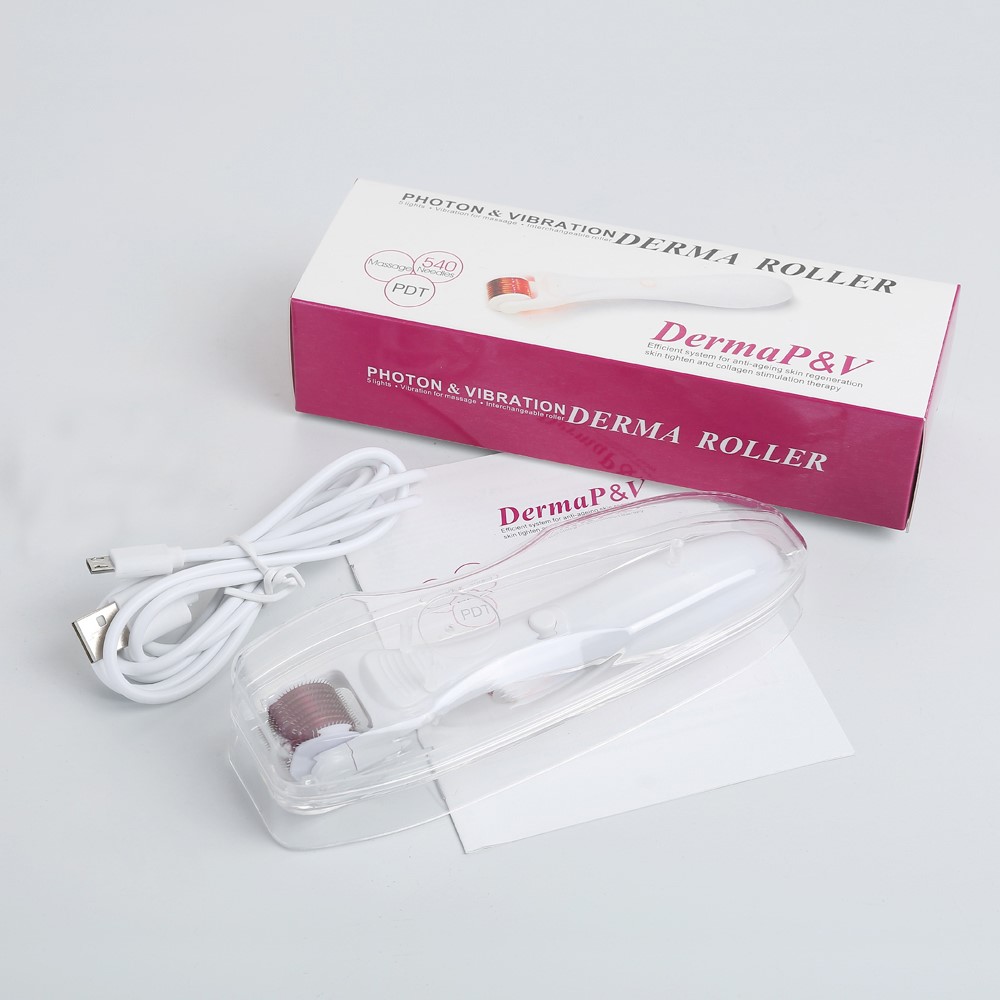 Electric LED 540 Micro Needles Microneedle Derma Roller Needle Skin Care - US Plug/Needle Length: 0.2mm-1