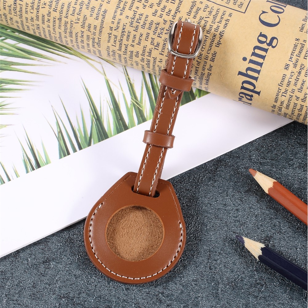JIUYU Shock-Proof PU Leather Protective Cover Case (L Style) for Apple AirTag - Brown-3