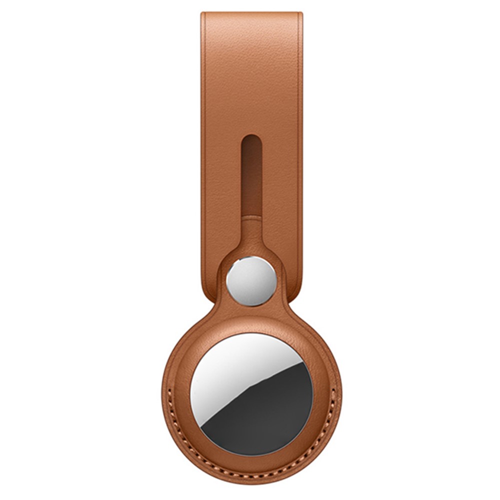 JIUYU Genuine Leather Protective Cover Shock-Absorbed Case (M Style) for Apple AirTag - Brown-1