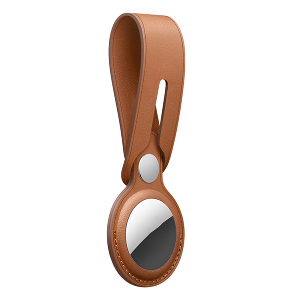 JIUYU Genuine Leather Protective Cover Shock-Absorbed Case (M Style) for Apple AirTag - Brown-2