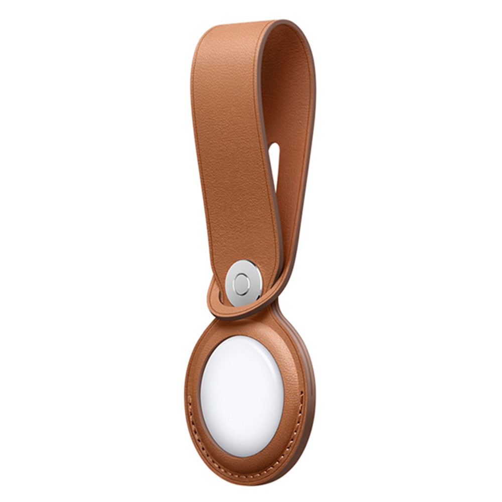 JIUYU Genuine Leather Protective Cover Shock-Absorbed Case (M Style) for Apple AirTag - Brown-3