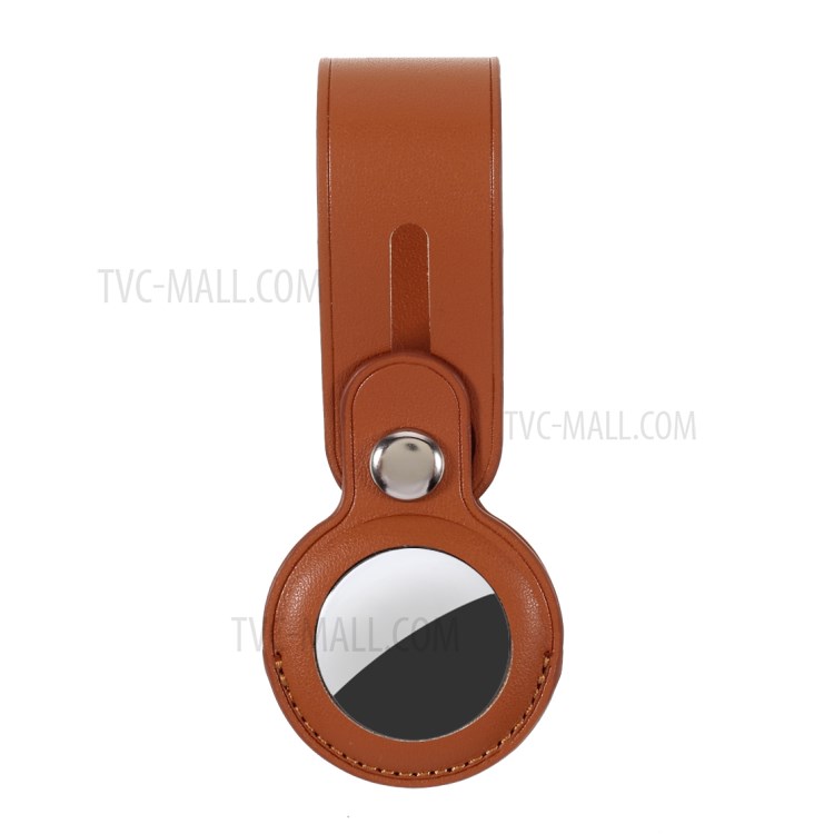 JIUYU Shock-Absorbed PU Leather Protective Cover Case (M Style) for Apple AirTag - Brown-1