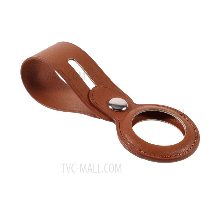 JIUYU Shock-Absorbed PU Leather Protective Cover Case (M Style) for Apple AirTag - Brown-2