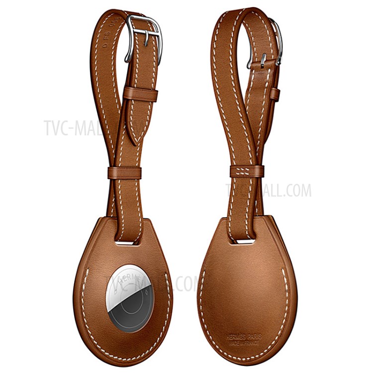 JIUYU Genuine Leather Shock-Proof Protective Cover Case (L Style) for Apple AirTag - Brown-1