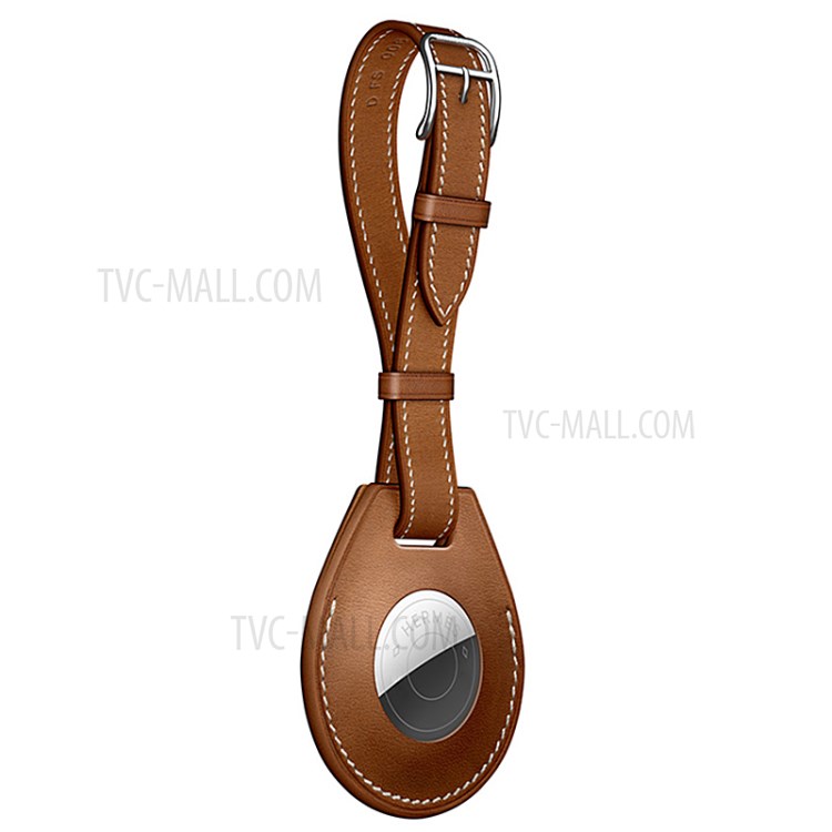 JIUYU Genuine Leather Shock-Proof Protective Cover Case (L Style) for Apple AirTag - Brown-3
