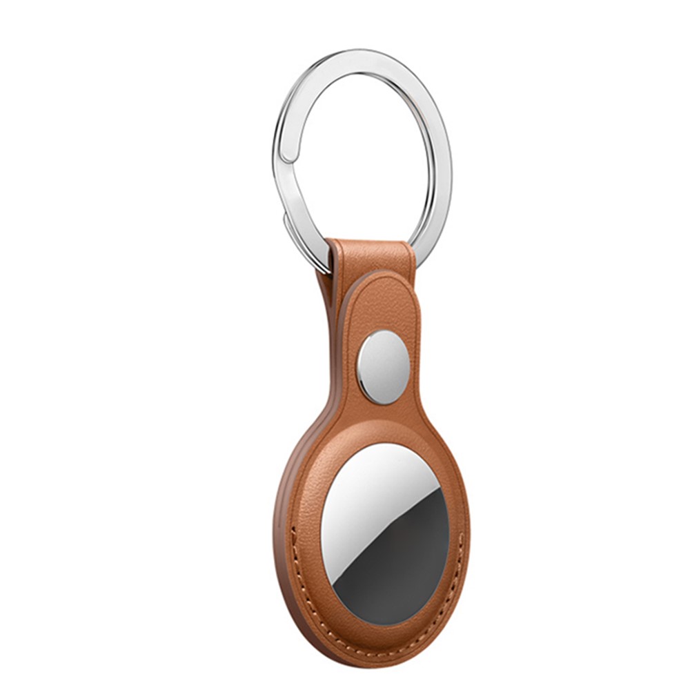 JIUYU Genuine Leather Protective Cover Shock-Proof Case (S Style) for Apple AirTag - Coffee-3
