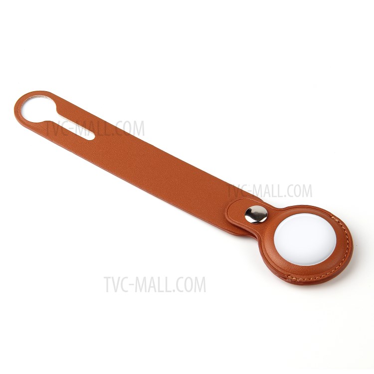 Split Leather Protective Cover Shock-Absorbed Case for Apple AirTag - Brown-2