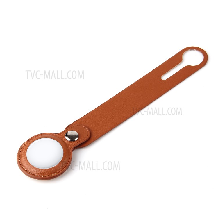 Split Leather Protective Cover Shock-Absorbed Case for Apple AirTag - Brown-3
