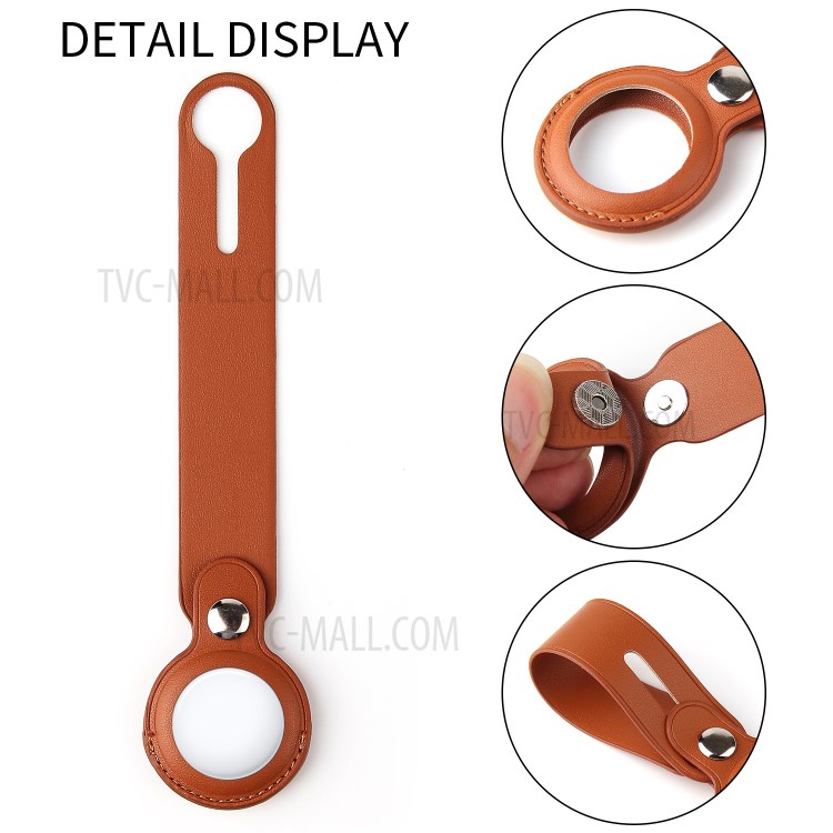 Split Leather Protective Cover Shock-Absorbed Case for Apple AirTag - Brown-5