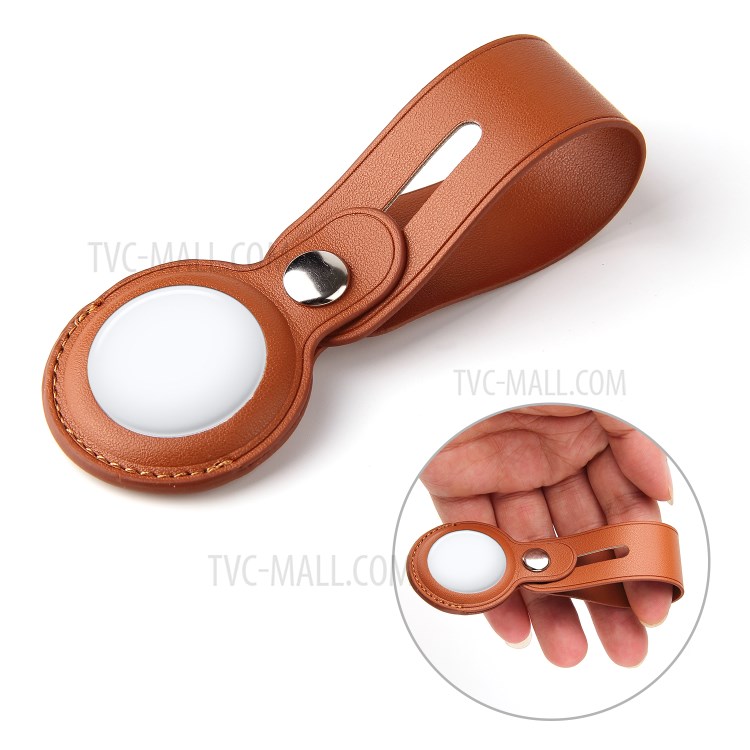 Split Leather Protective Cover Shock-Absorbed Case for Apple AirTag - Brown-6