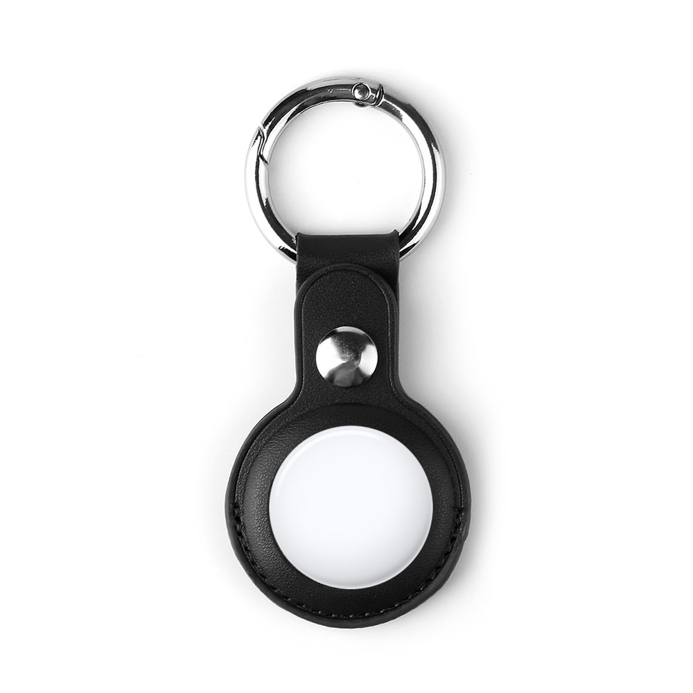 Split Leather Protective Case with Metal Key Ring for Apple AirTag - Black-1