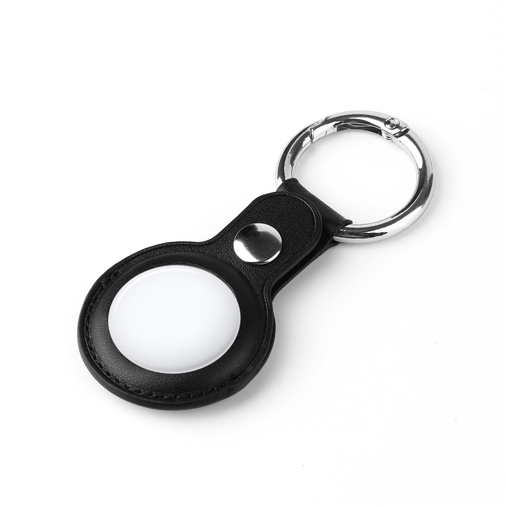 Split Leather Protective Case with Metal Key Ring for Apple AirTag - Black-2