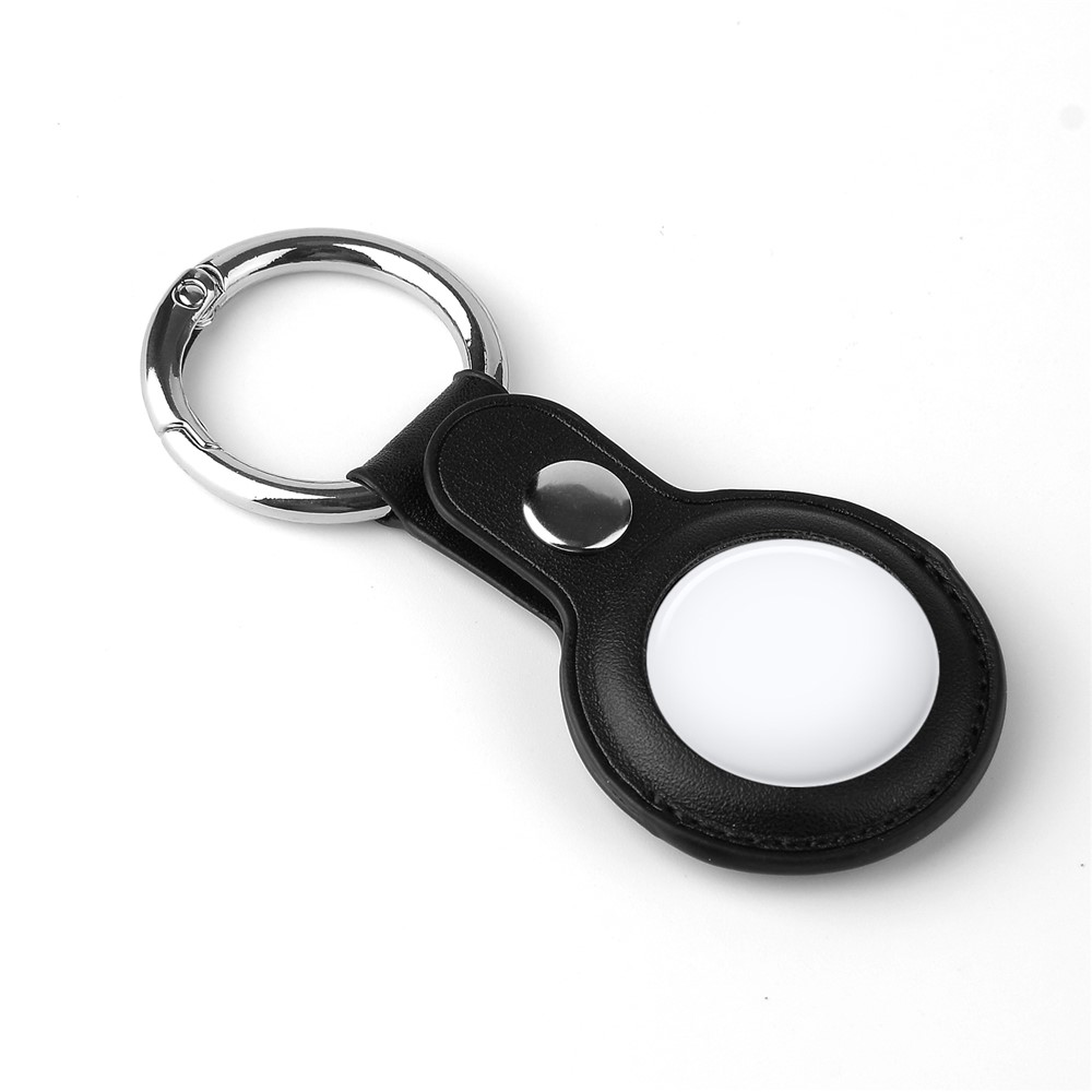 Split Leather Protective Case with Metal Key Ring for Apple AirTag - Black-3