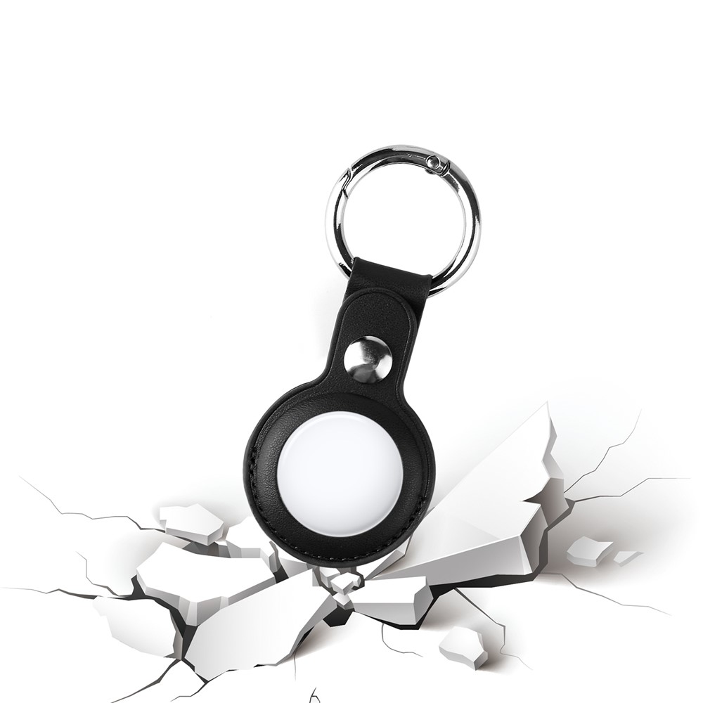 Split Leather Protective Case with Metal Key Ring for Apple AirTag - Black-4