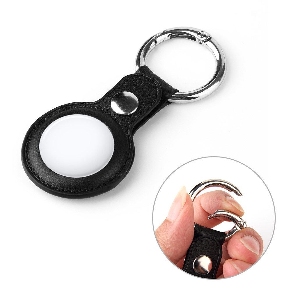 Split Leather Protective Case with Metal Key Ring for Apple AirTag - Black-5