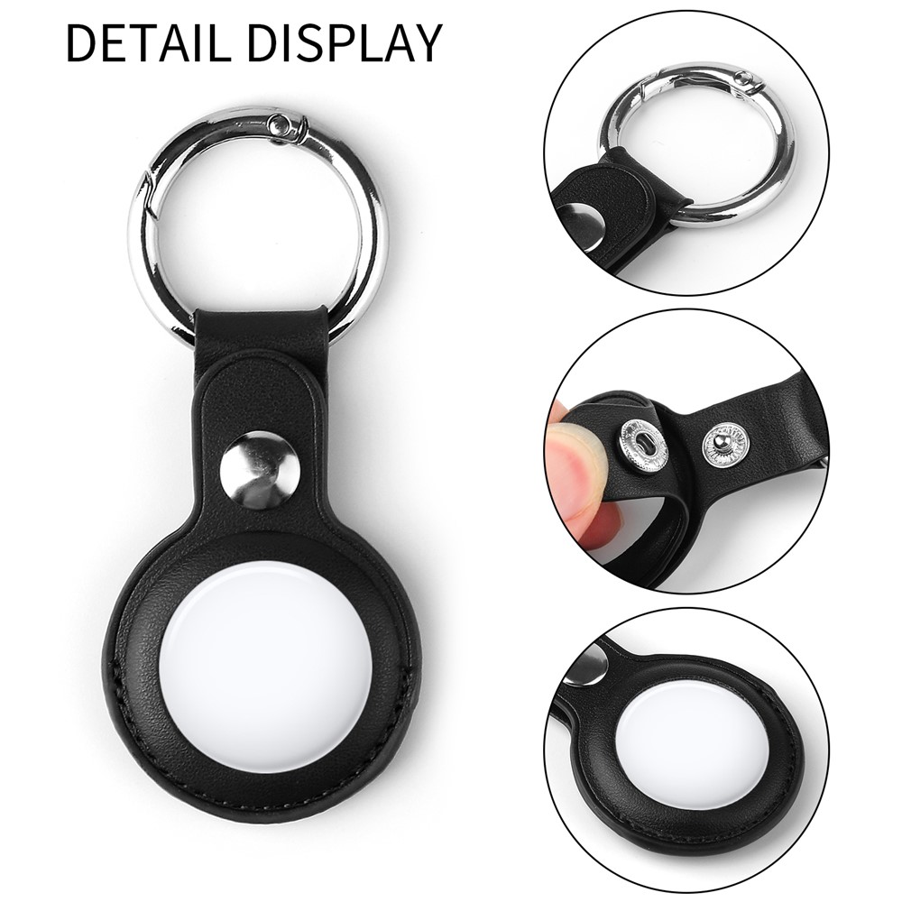 Split Leather Protective Case with Metal Key Ring for Apple AirTag - Black-6