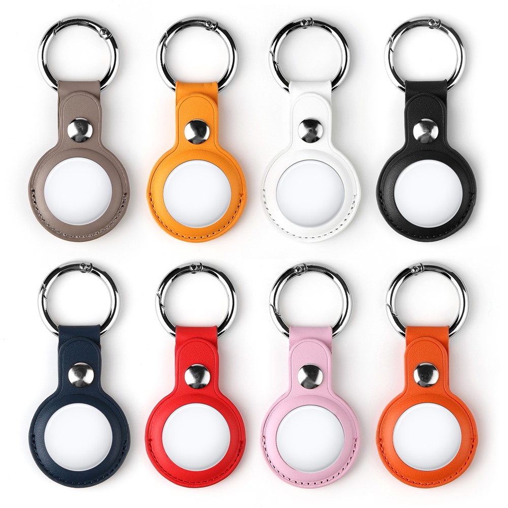 Split Leather Protective Case with Metal Key Ring for Apple AirTag - Black-7