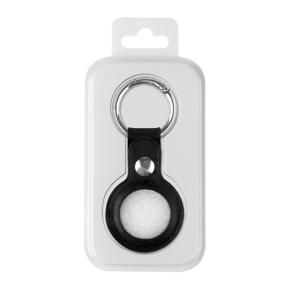 Split Leather Protective Case with Metal Key Ring for Apple AirTag - Black-8