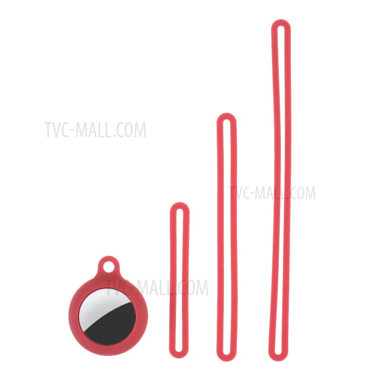 Round Silicone Protective Case Cover for AirTag 2021 Tracker Holder with 3 Straps - Red-1