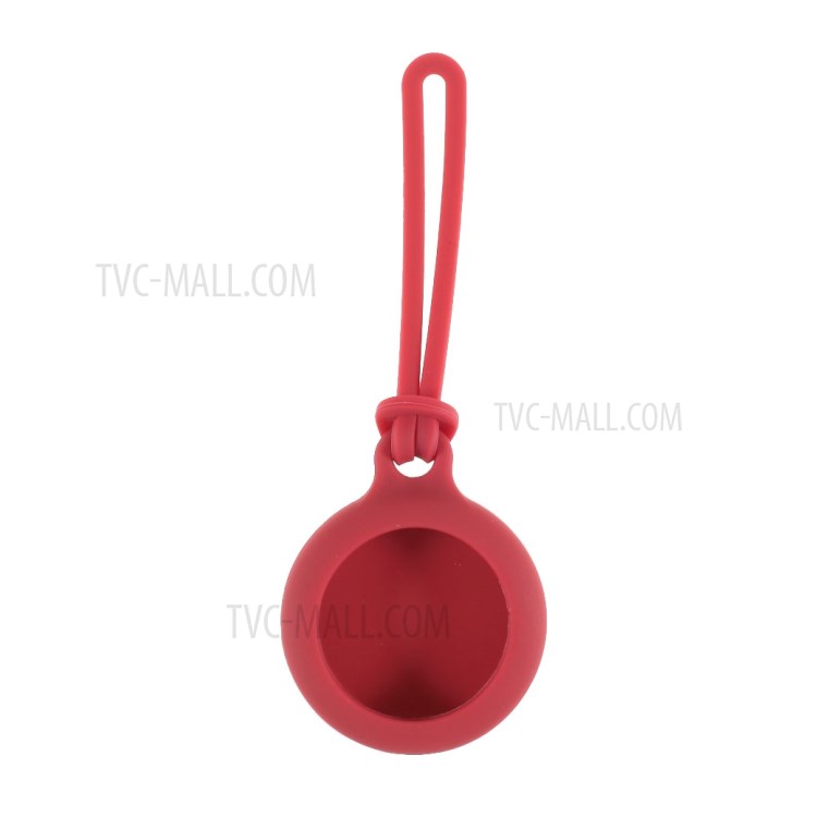 Round Silicone Protective Case Cover for AirTag 2021 Tracker Holder with 3 Straps - Red-2