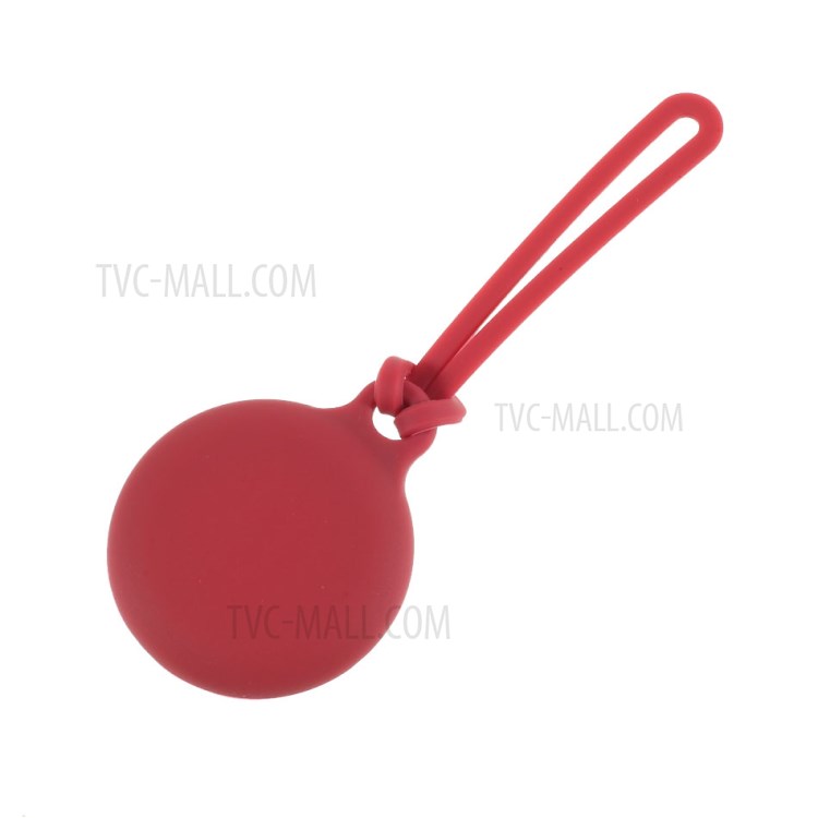 Round Silicone Protective Case Cover for AirTag 2021 Tracker Holder with 3 Straps - Red-3