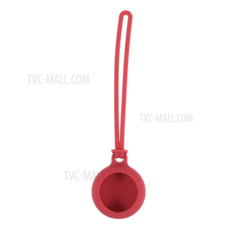 Round Silicone Protective Case Cover for AirTag 2021 Tracker Holder with 3 Straps - Red-4