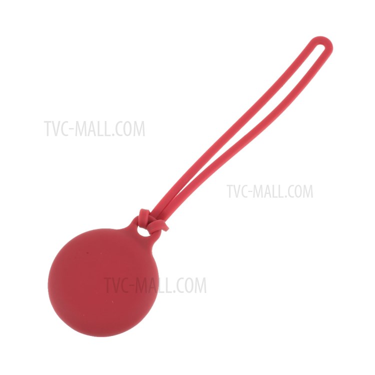 Round Silicone Protective Case Cover for AirTag 2021 Tracker Holder with 3 Straps - Red-5
