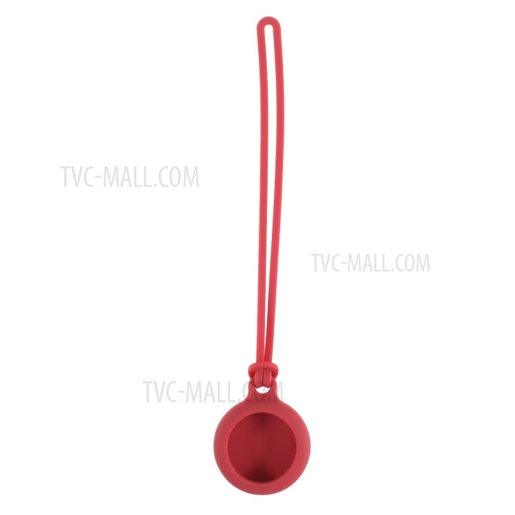 Round Silicone Protective Case Cover for AirTag 2021 Tracker Holder with 3 Straps - Red-6