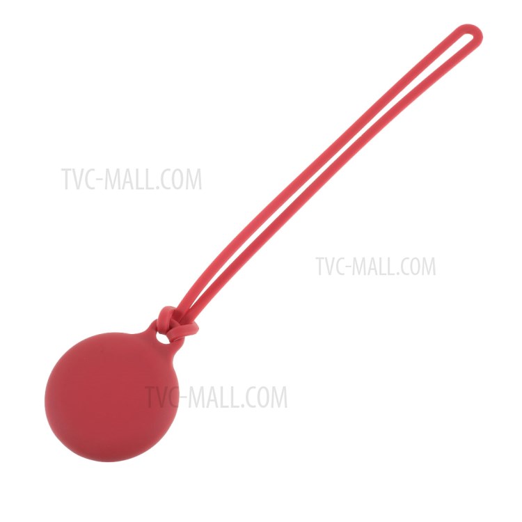 Round Silicone Protective Case Cover for AirTag 2021 Tracker Holder with 3 Straps - Red-7
