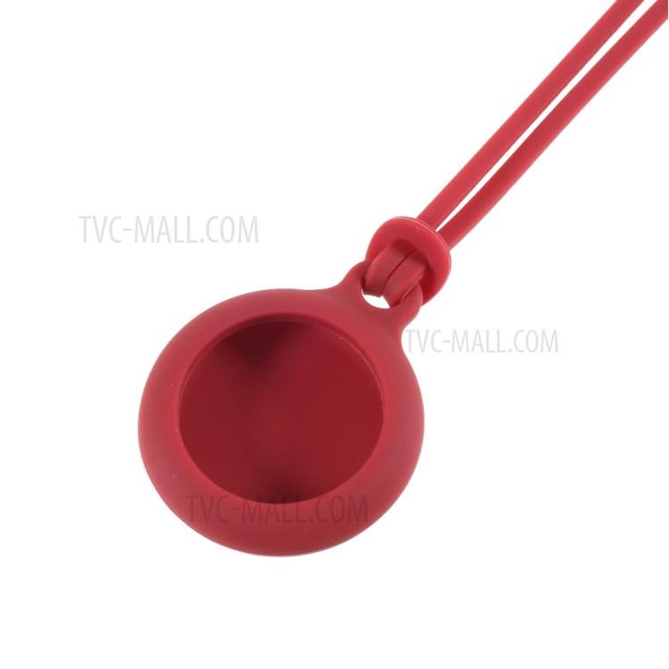 Round Silicone Protective Case Cover for AirTag 2021 Tracker Holder with 3 Straps - Red-8