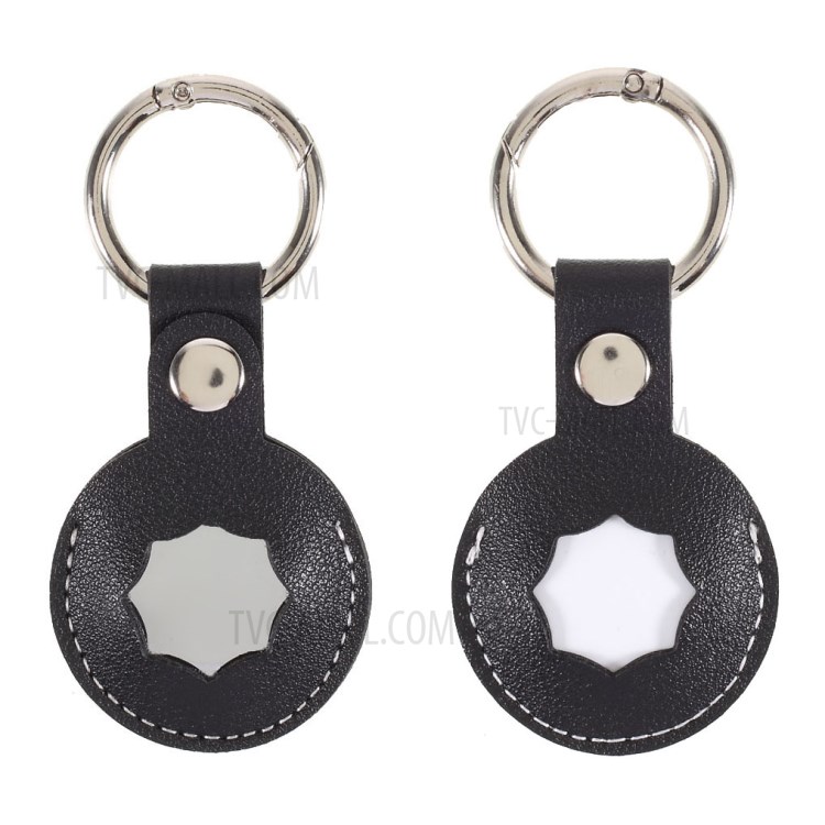 Octagon PU Leather Protective Case Sleeve Cover Skin with Key Ring for Apple AirTag Locator - Black-1