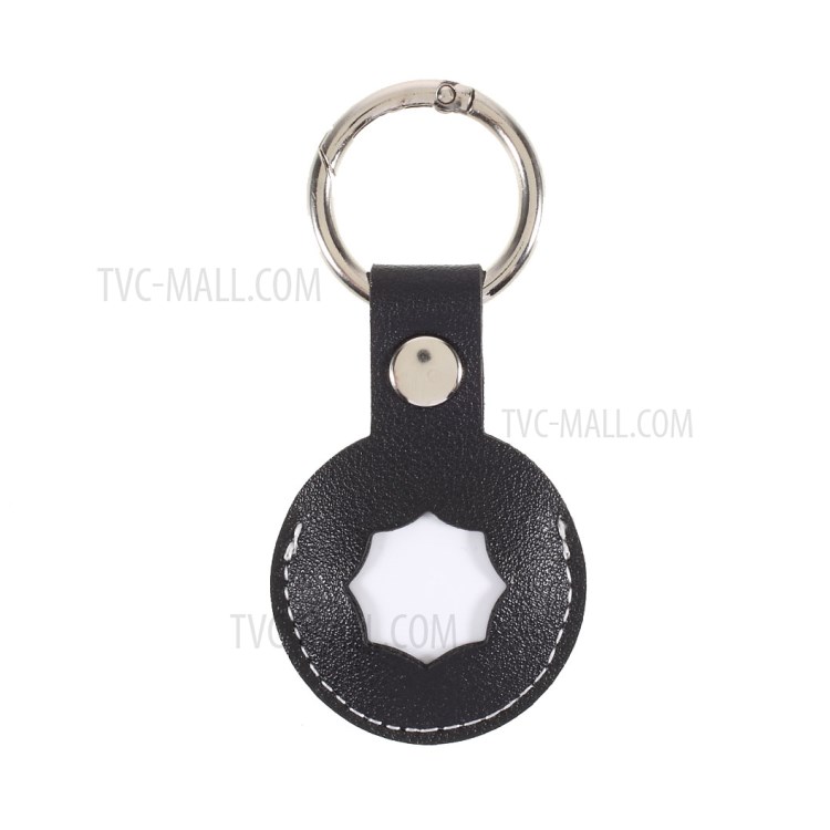 Octagon PU Leather Protective Case Sleeve Cover Skin with Key Ring for Apple AirTag Locator - Black-2