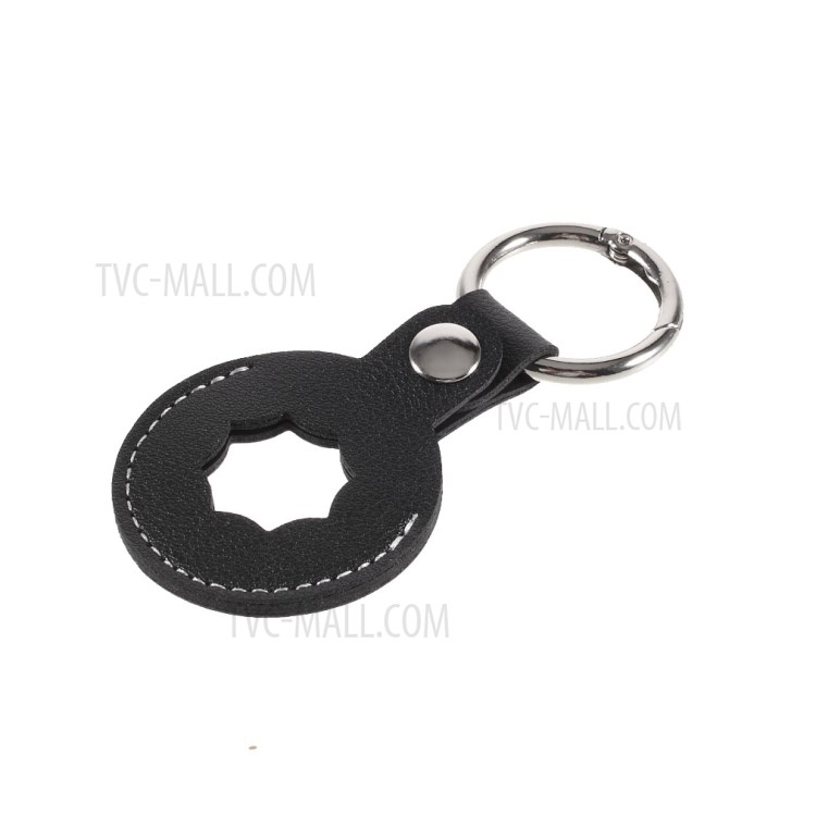 Octagon PU Leather Protective Case Sleeve Cover Skin with Key Ring for Apple AirTag Locator - Black-3