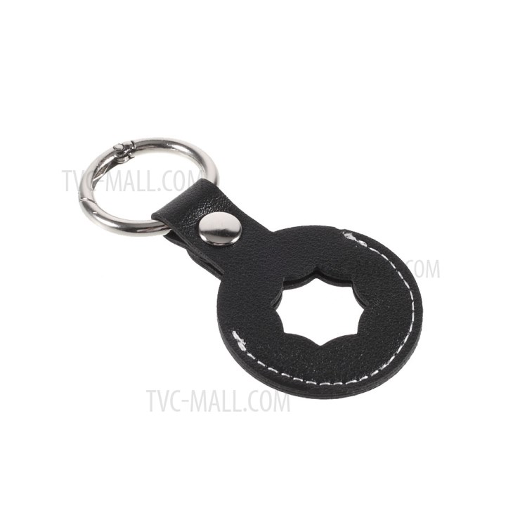 Octagon PU Leather Protective Case Sleeve Cover Skin with Key Ring for Apple AirTag Locator - Black-4